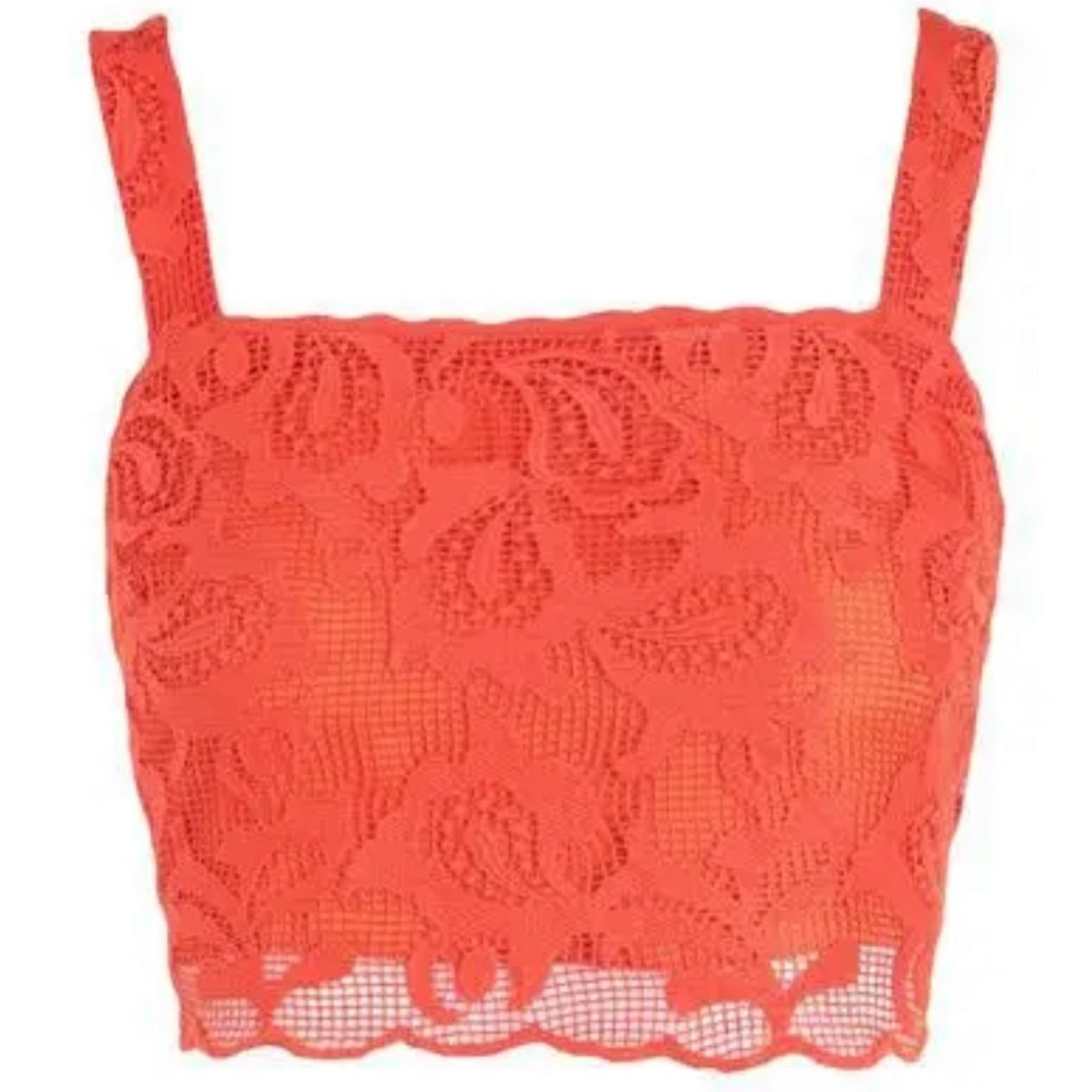 Topshop Boho Crop Top Size 12/L NWT Indie Gypsy Style Festival Wear Orange Lace